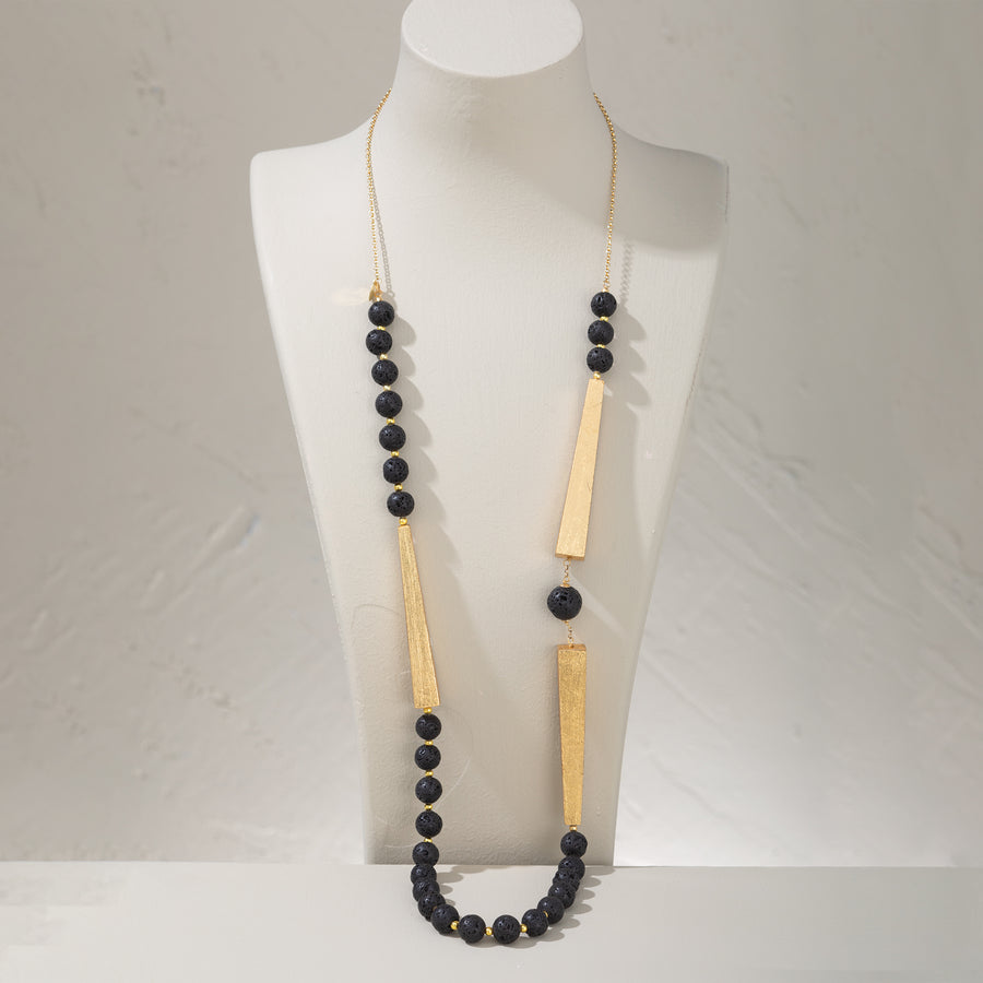 Opulent Olive Wood & Lava Stone Necklace