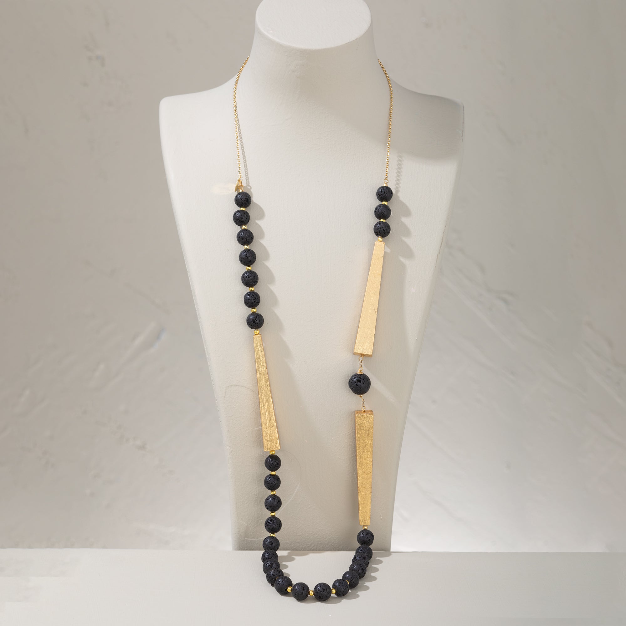 Opulent Olive Wood & Lava Stone Necklace