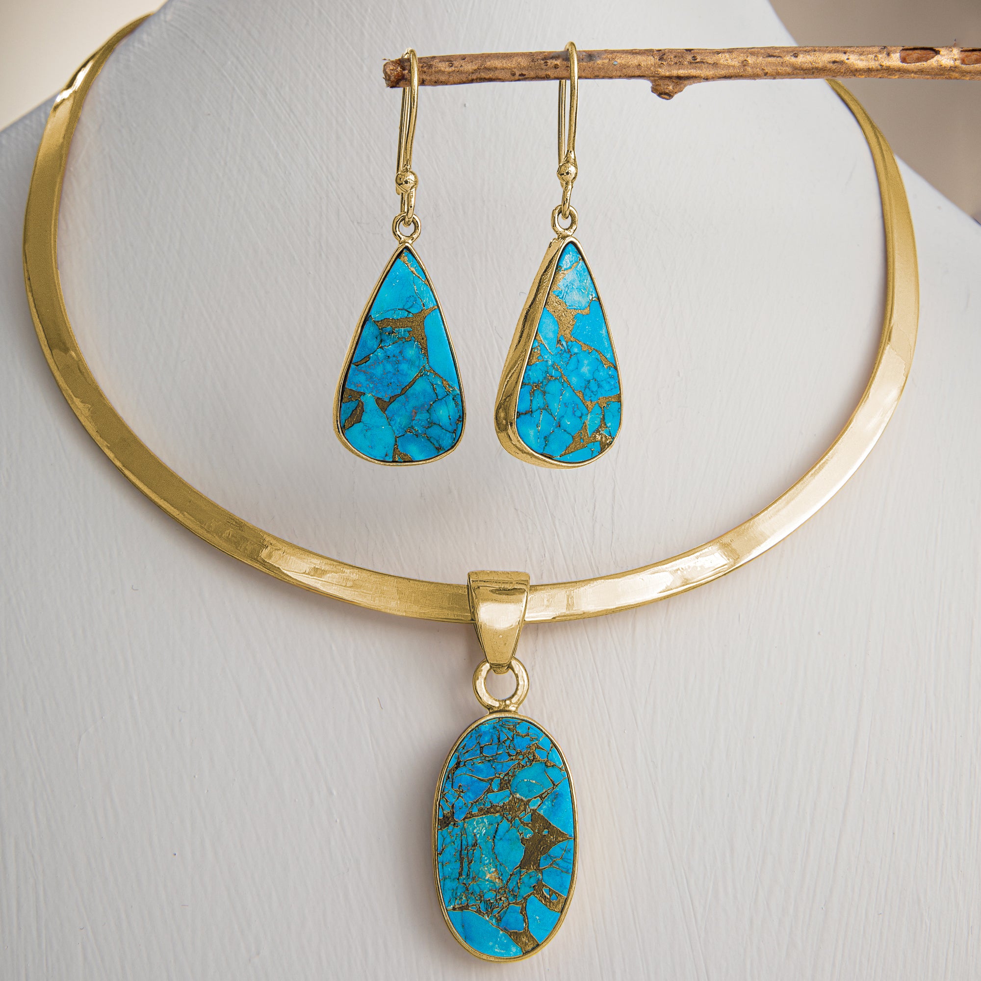 Copper Infused Blue Turquoise Earrings