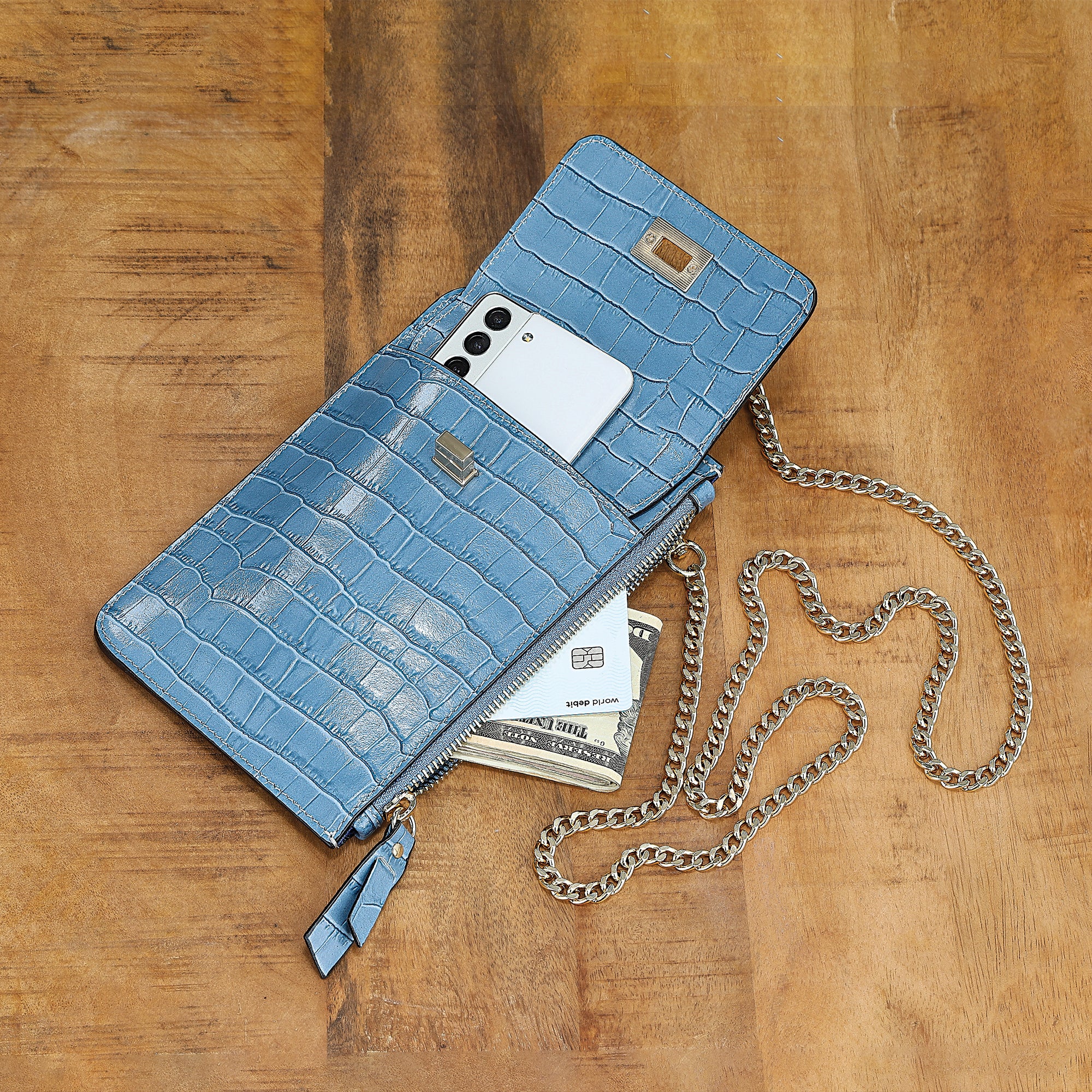 Corricella Embossed Leather Phone Crossbody