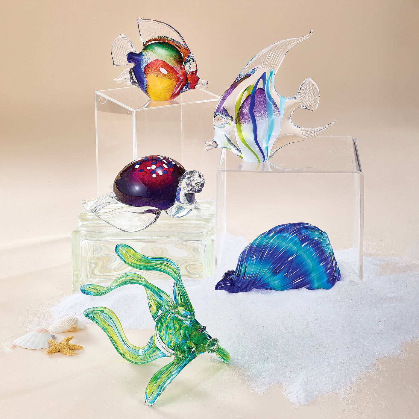 Hand-Blown Glass Multi-Colored Conch Shell