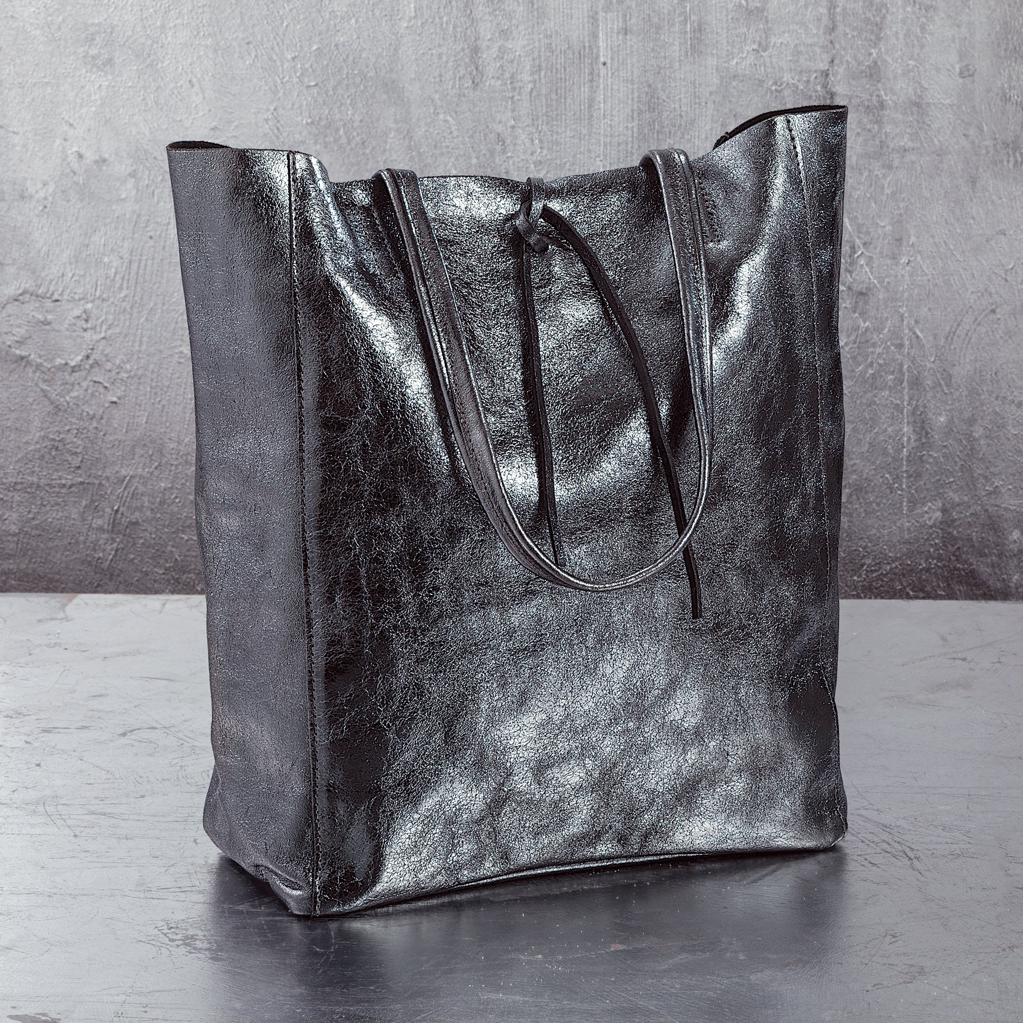 Bolsena Leather Tote - Silver