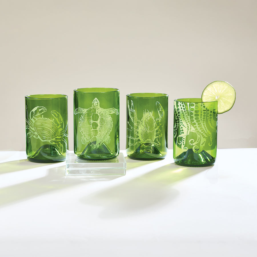 Deep Sea Creatures Recycled Glass Tumblers Set Of 4