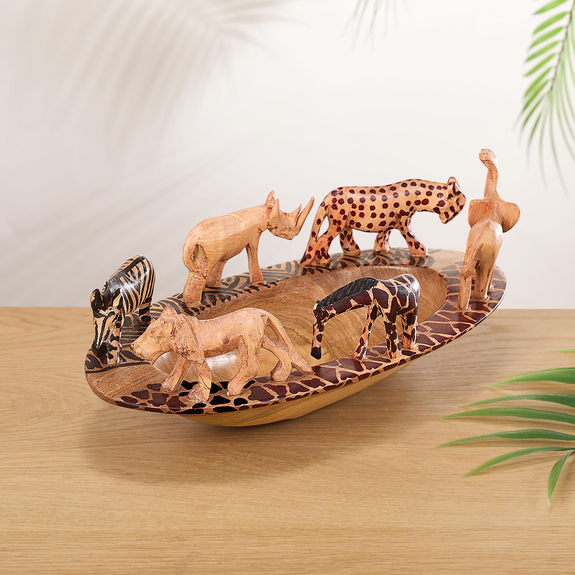 アメリカン・フォークアート、ウルフクリーク製木製3体+1体セット USA製 Hand Carved Safari Bowl (Preorder) | Uno Alla Volta