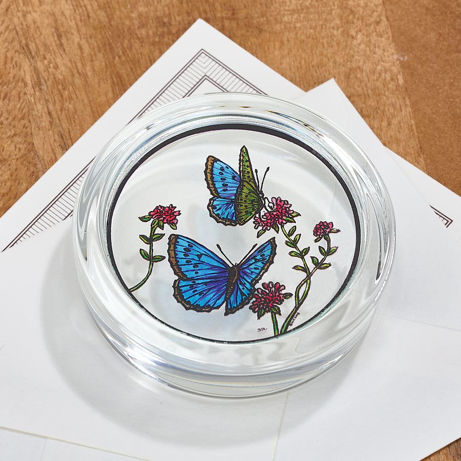 Blue Butterflies Glass Paperweight