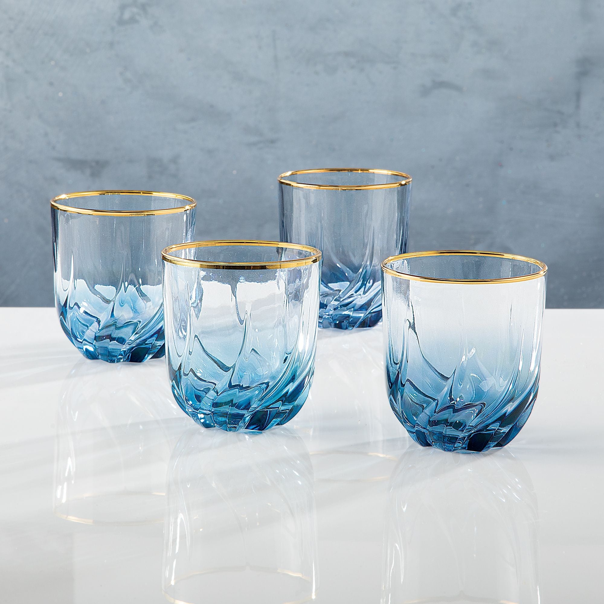 Blue Crystal Drinking Glasses, Set Of 4