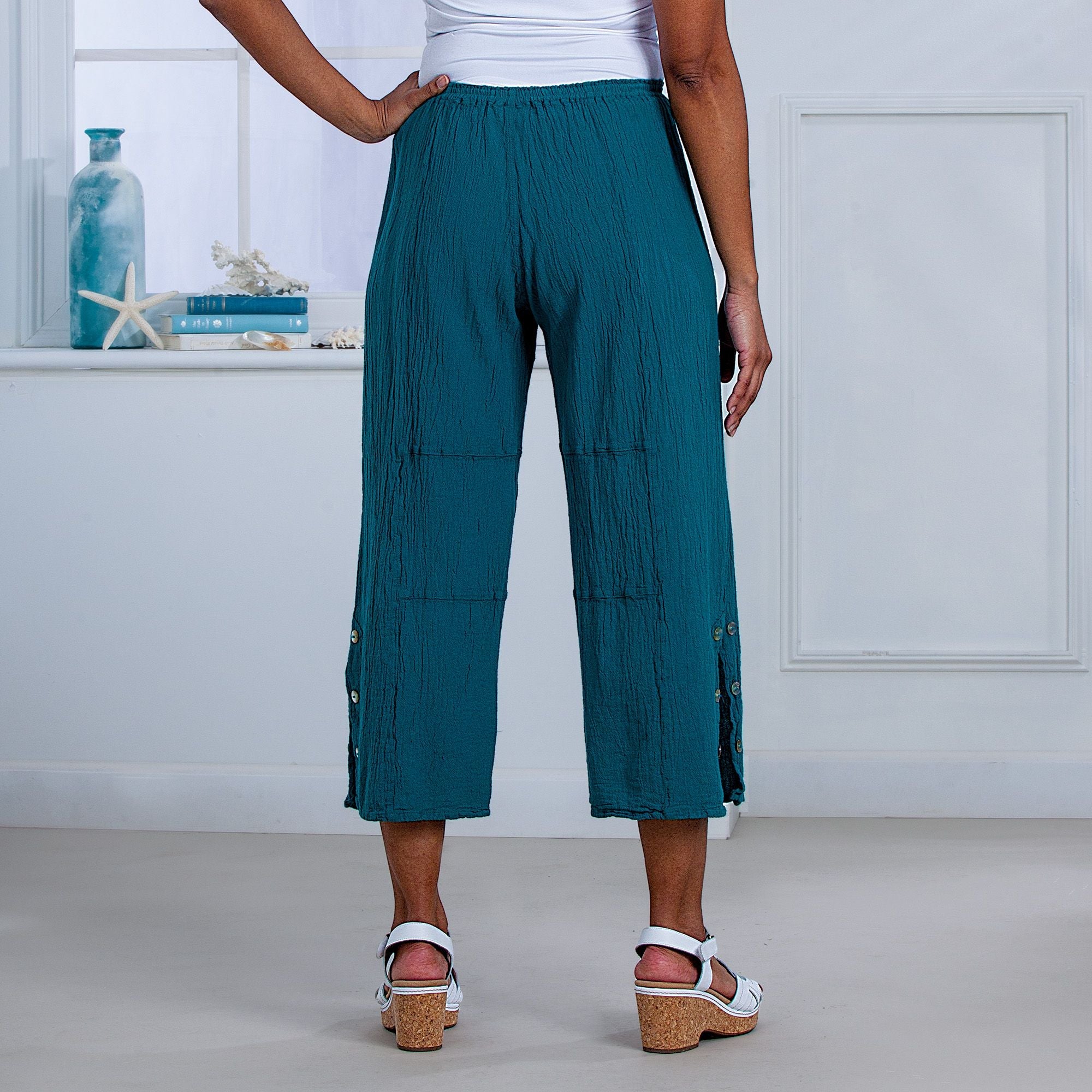 Teal Cropped Cotton Pant