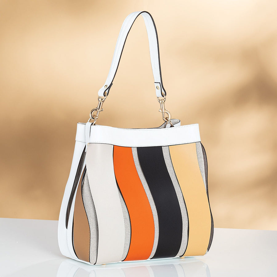 Jenna Italian Leather Multi-Colored Orange Handbag