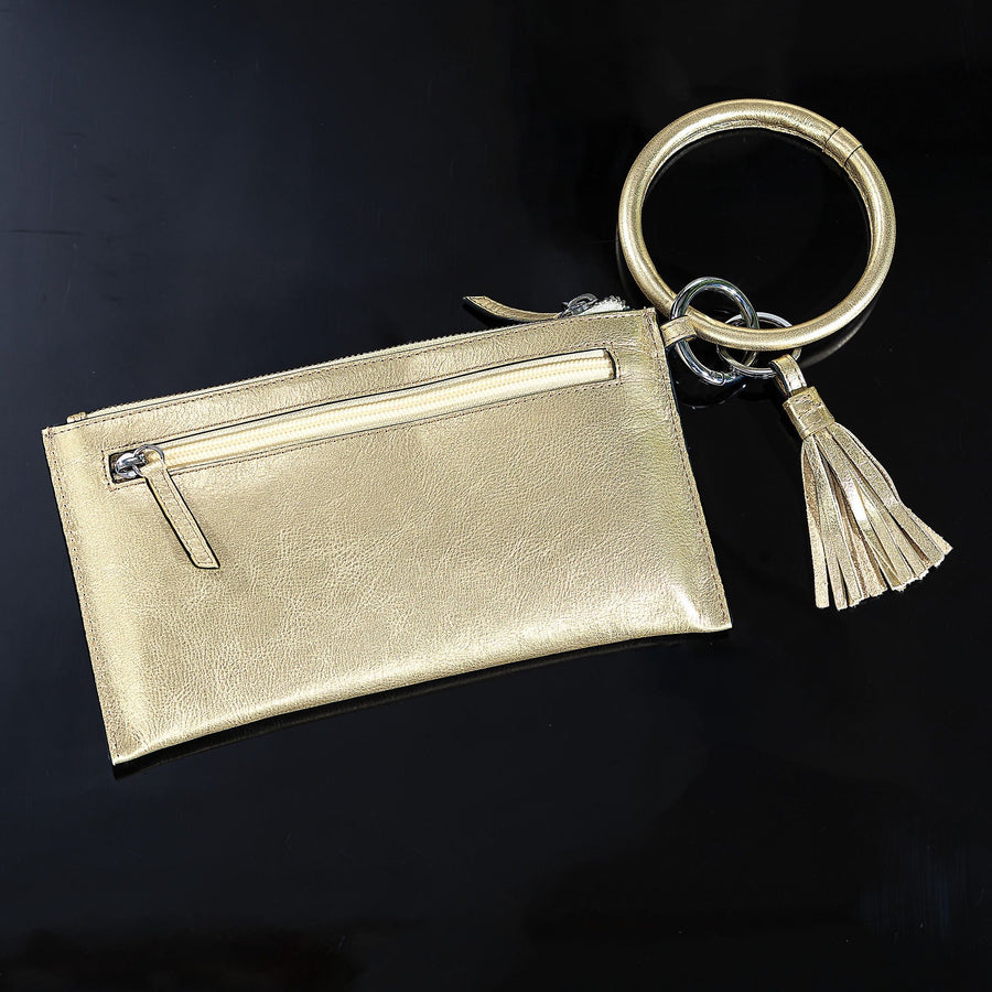 Gold Leather Wristlet