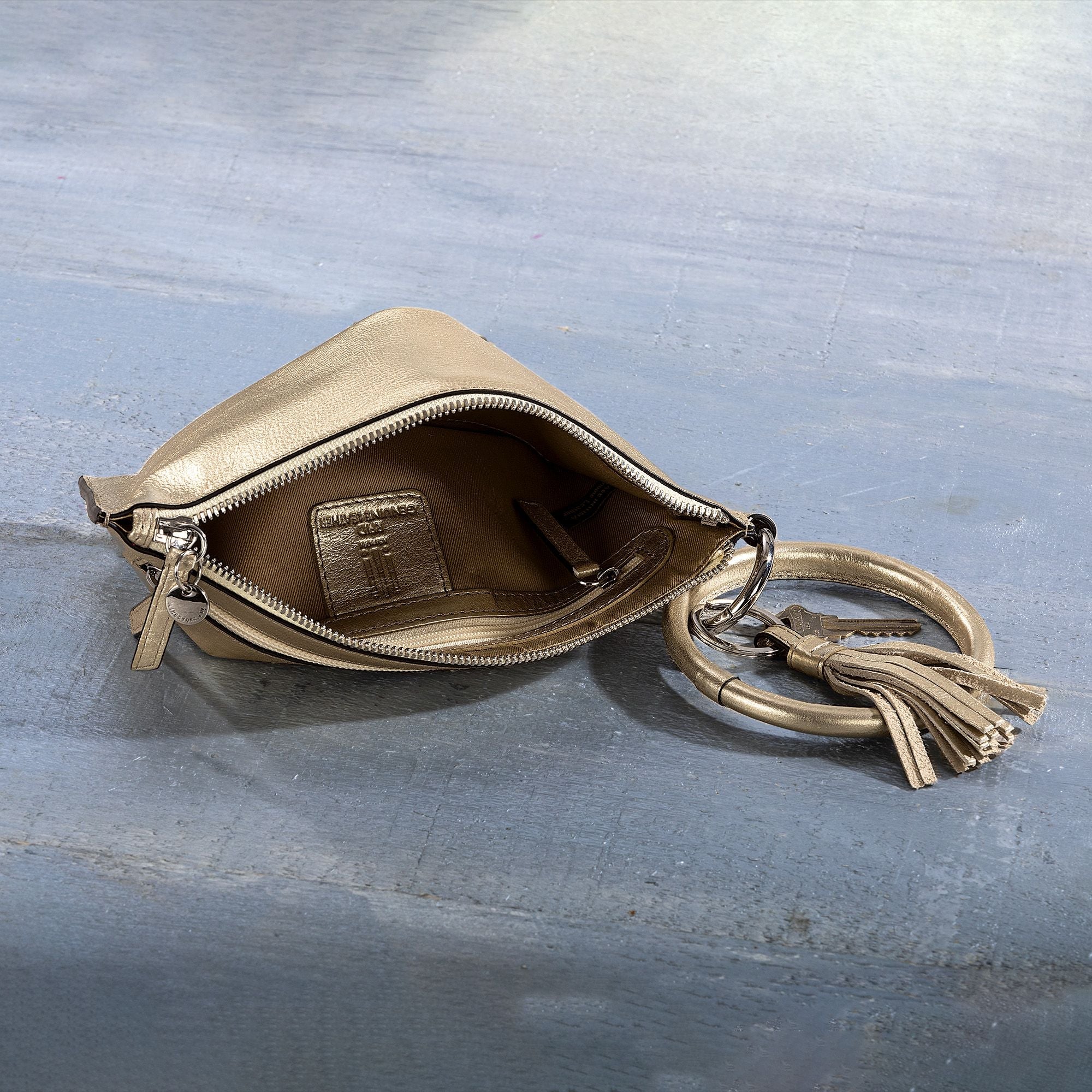 Gold Leather Wristlet