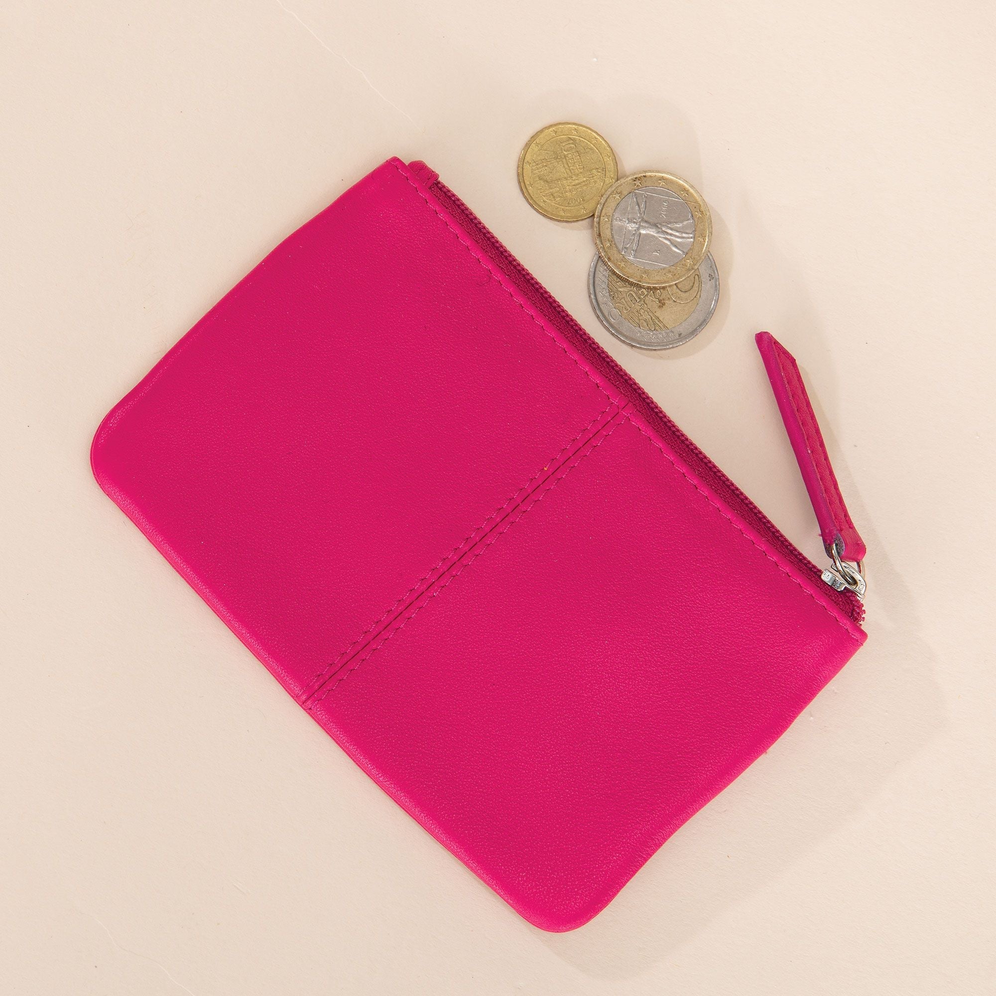 Watermelon Pink Leather Coin Purse