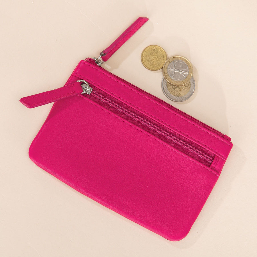 Watermelon Pink Leather Coin Purse