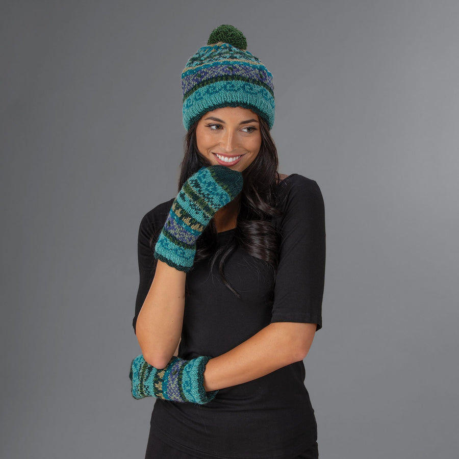 Hand-Knit Fleece Lined Emerald Cap