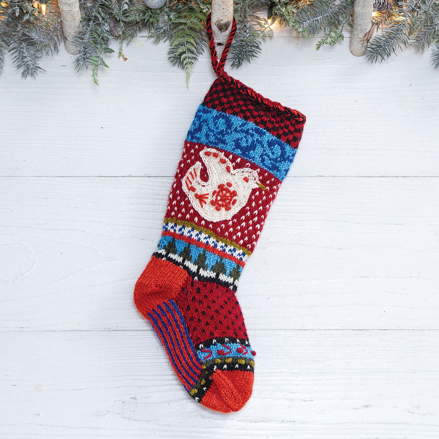 Hand-Knit Vintage Style Dove Christmas Stocking