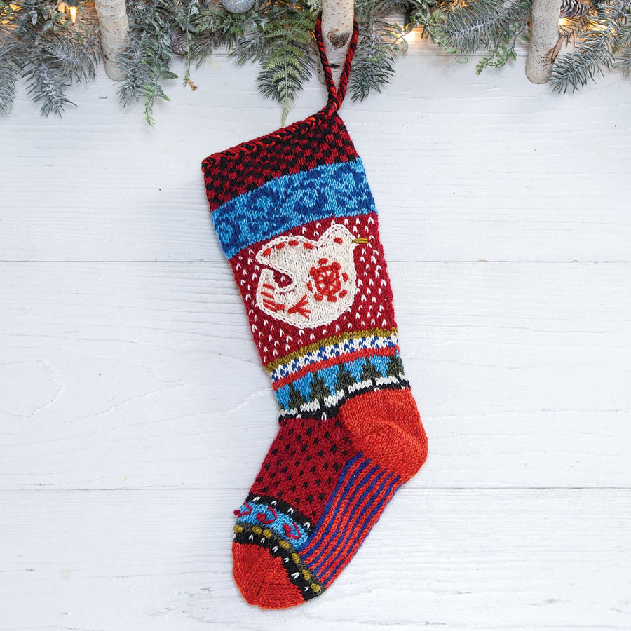 Hand-Knit Vintage Style Dove Christmas Stocking