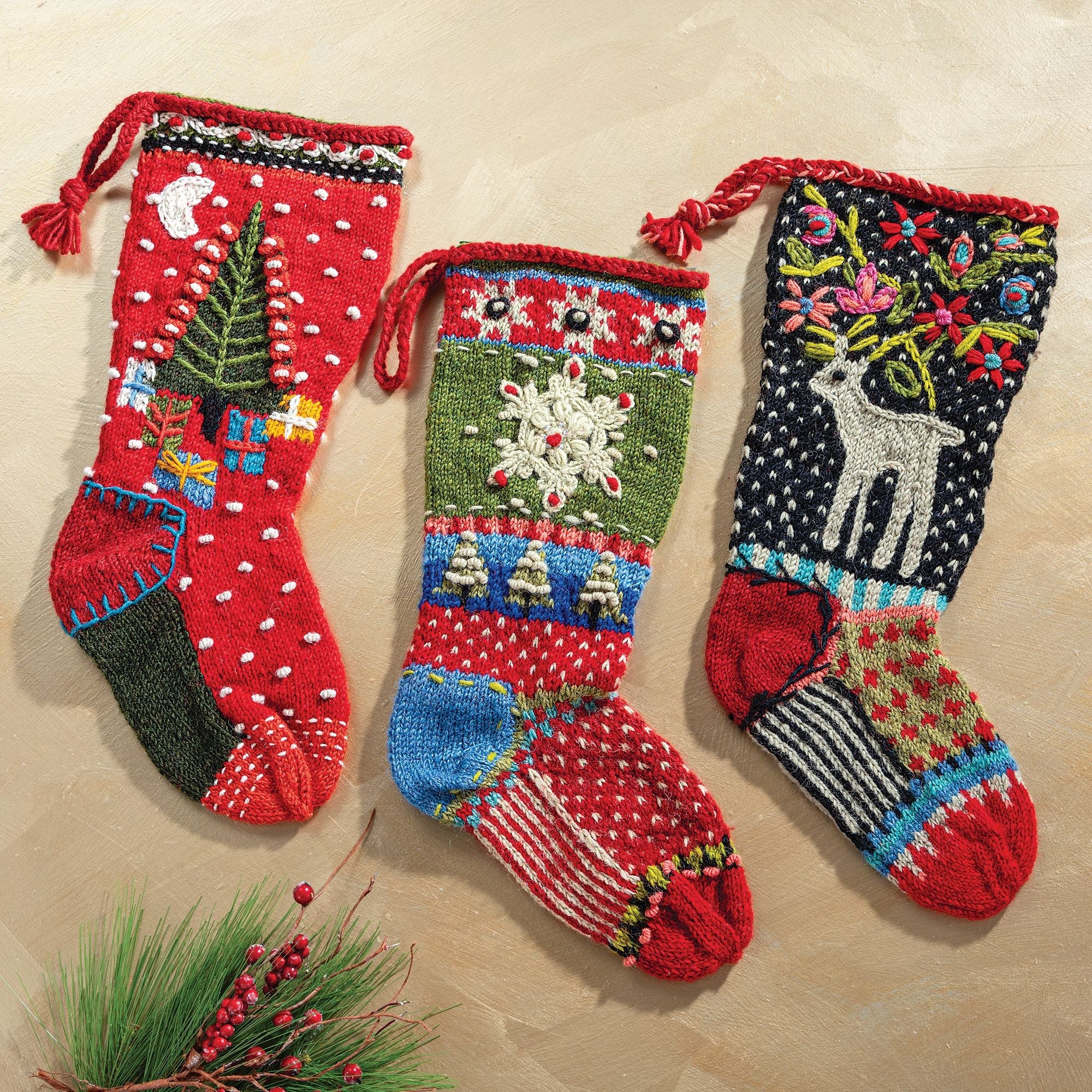 Hand-Knit Presents Under The Tree Christmas Stocking