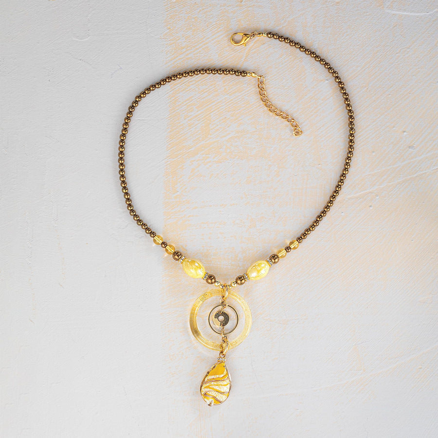 Ivory & Gold Murano Glass Circle Necklace
