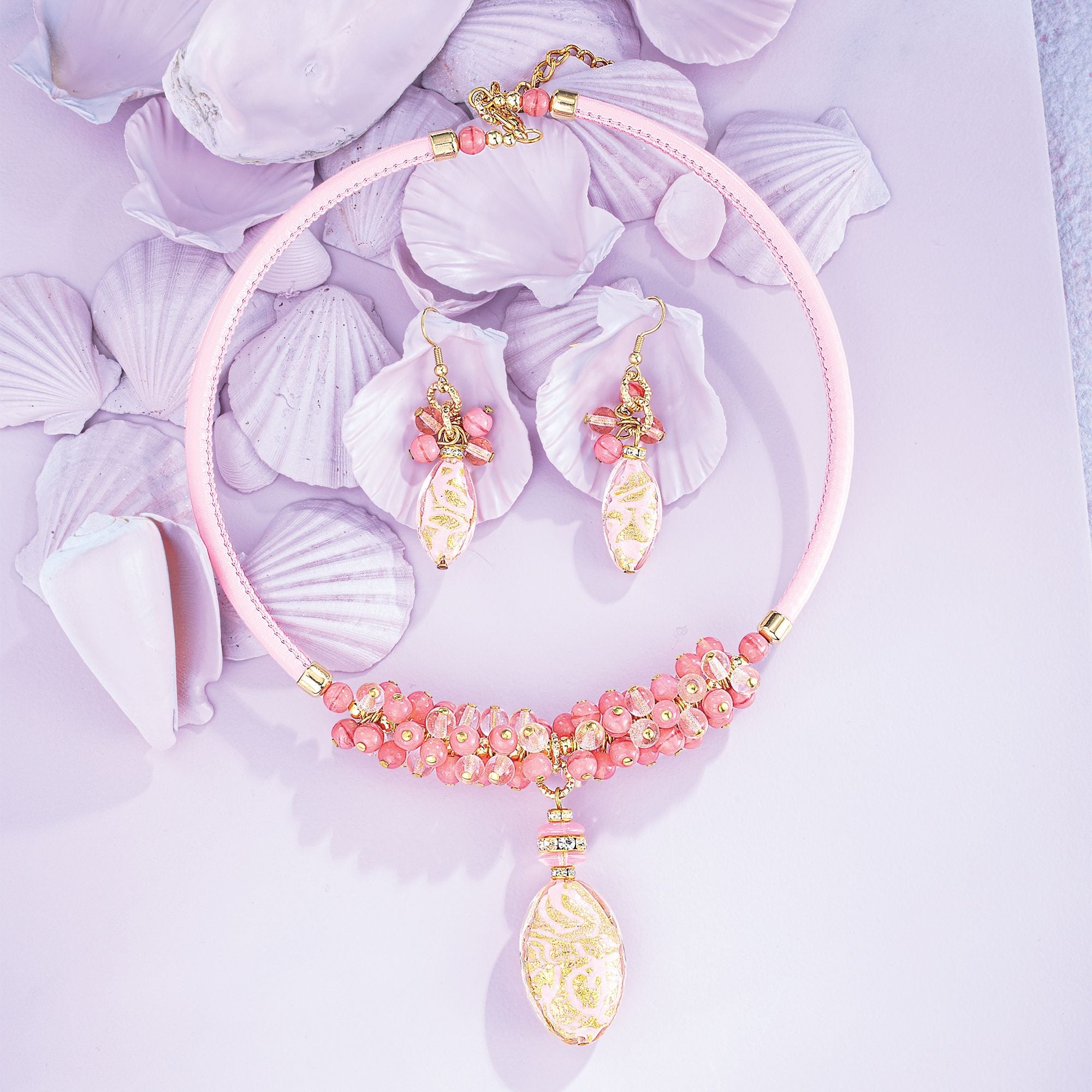 Bold Pink & Gold Murano Glass Necklace