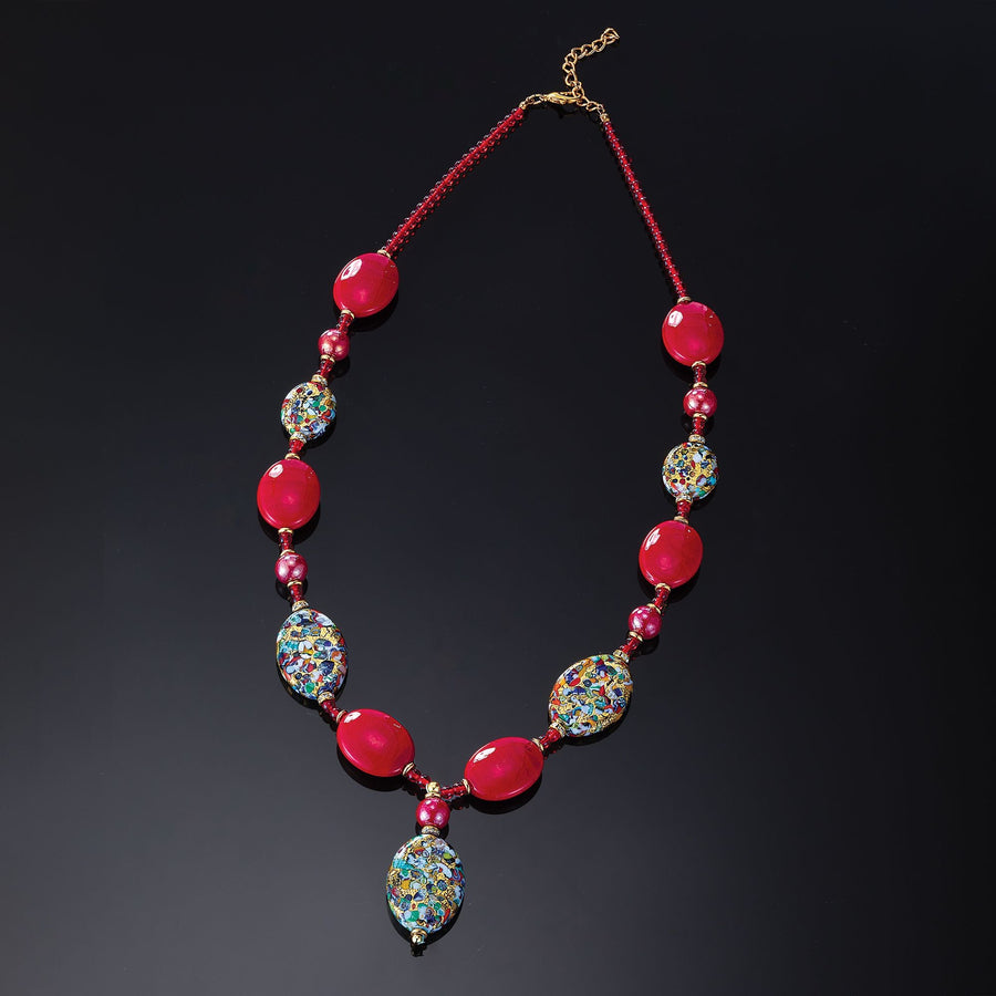 Ruby Red & Rainbows Murano Glass Necklace