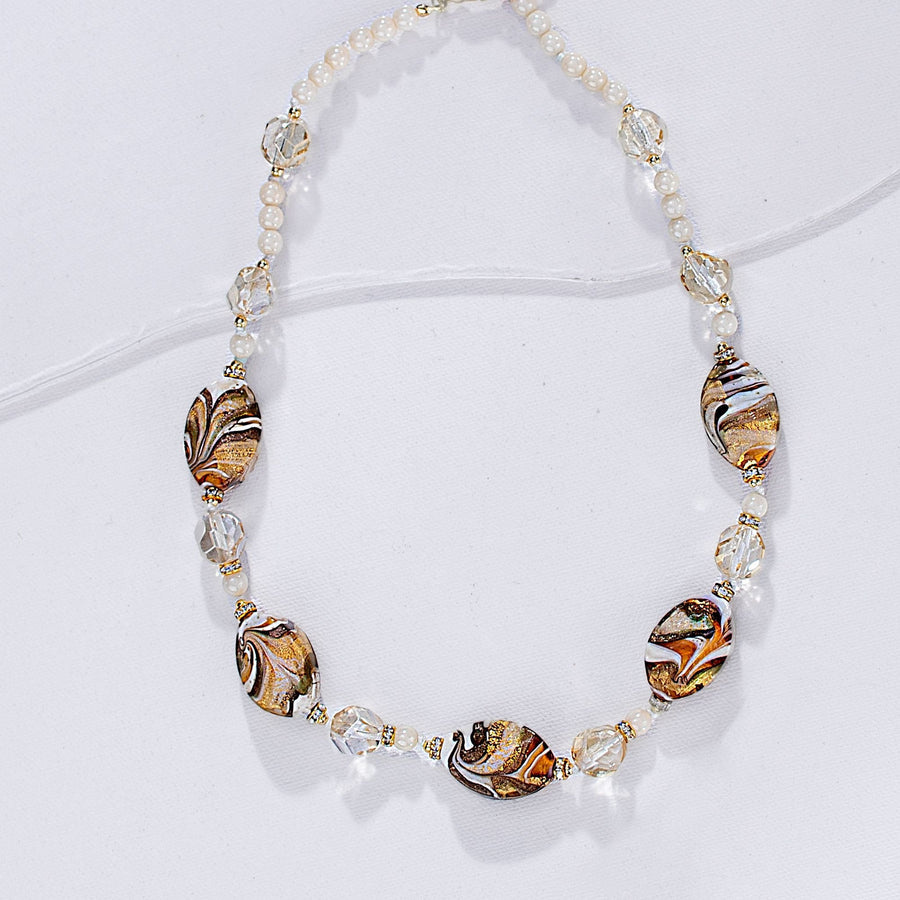 Murano Glass Marbled Ivory & Gold Necklace