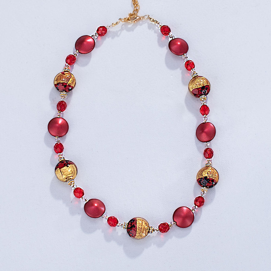 Murano Glass Red & Gold Disc Necklace