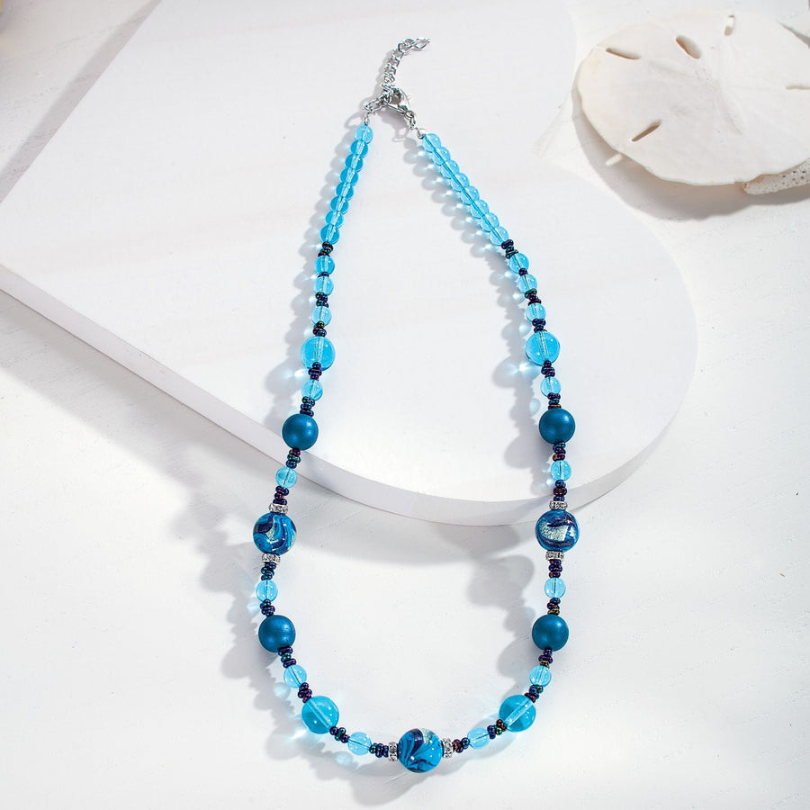 Murano Glass Aqua Blue Beaded Necklace