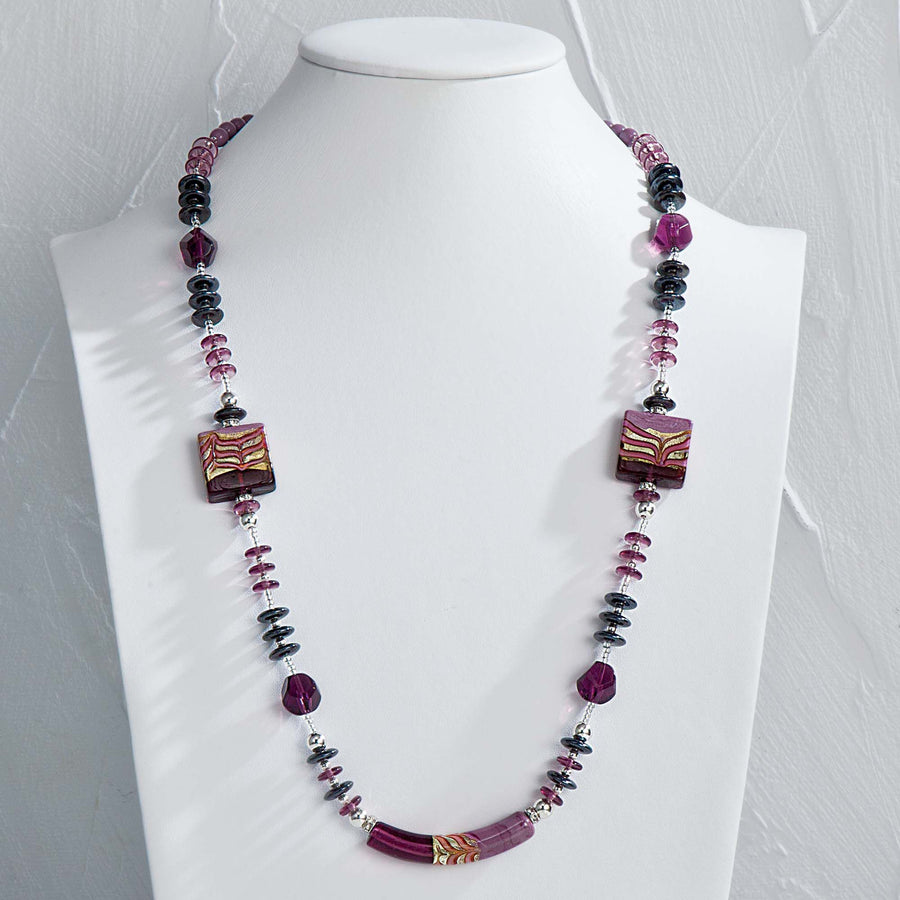 Purple Murano Glass Square Beaded Necklace