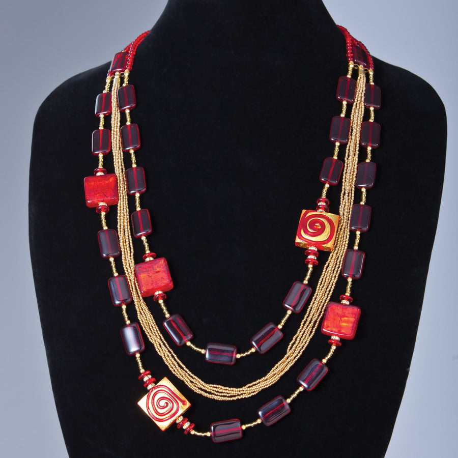 ''Scarlet & Swirls'' Murano Glass Necklace