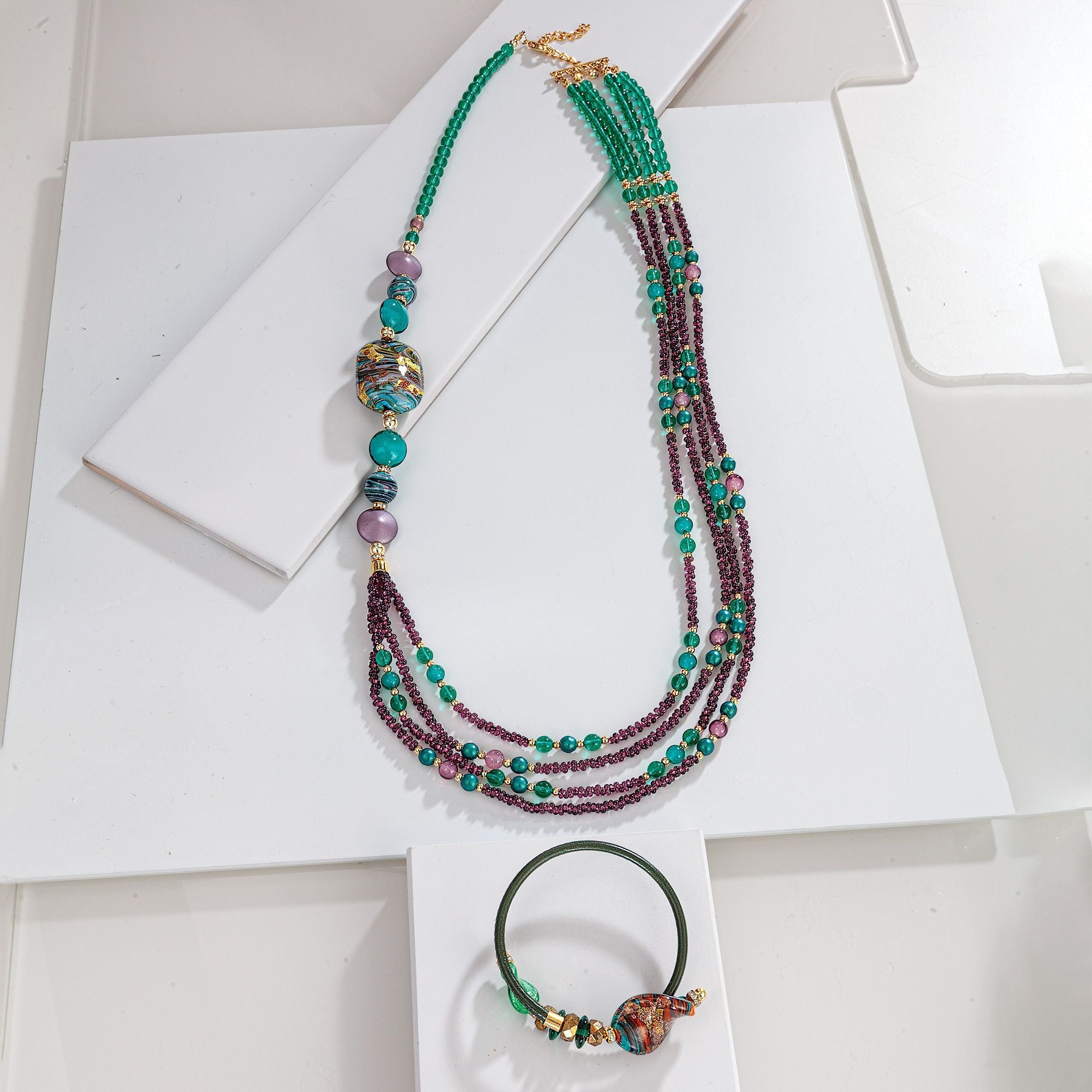 Murano Glass Multi-Strand Asymmetical Necklace