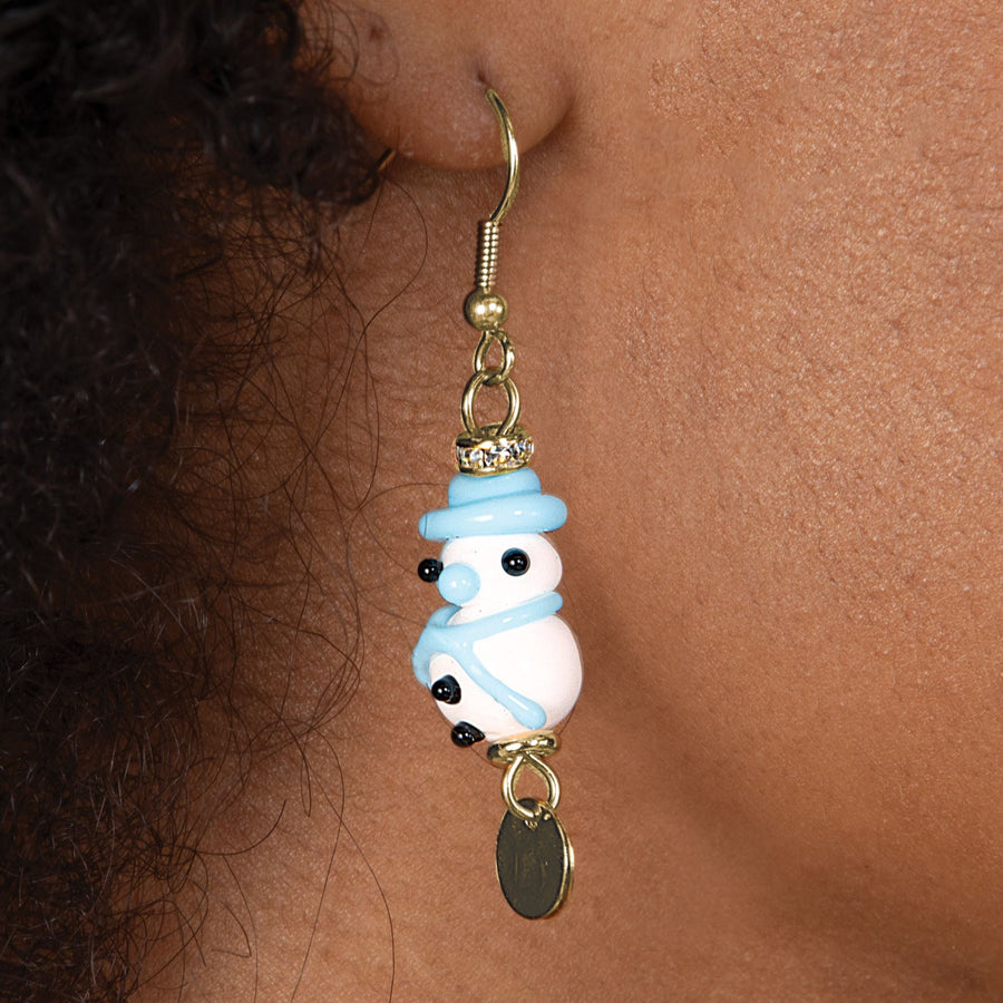 Cool In Blue Murano Glass Snowman Earrings