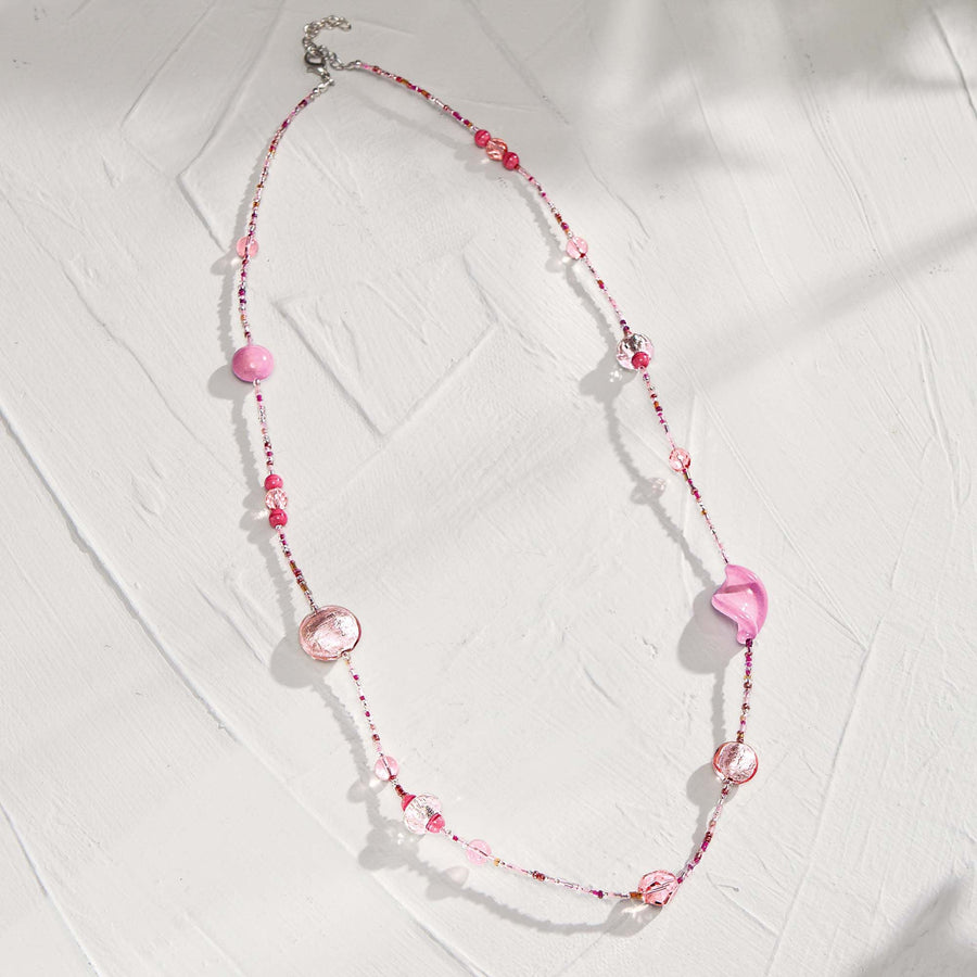 ''Colorful Cascade'' Pink Murano Glass Necklace