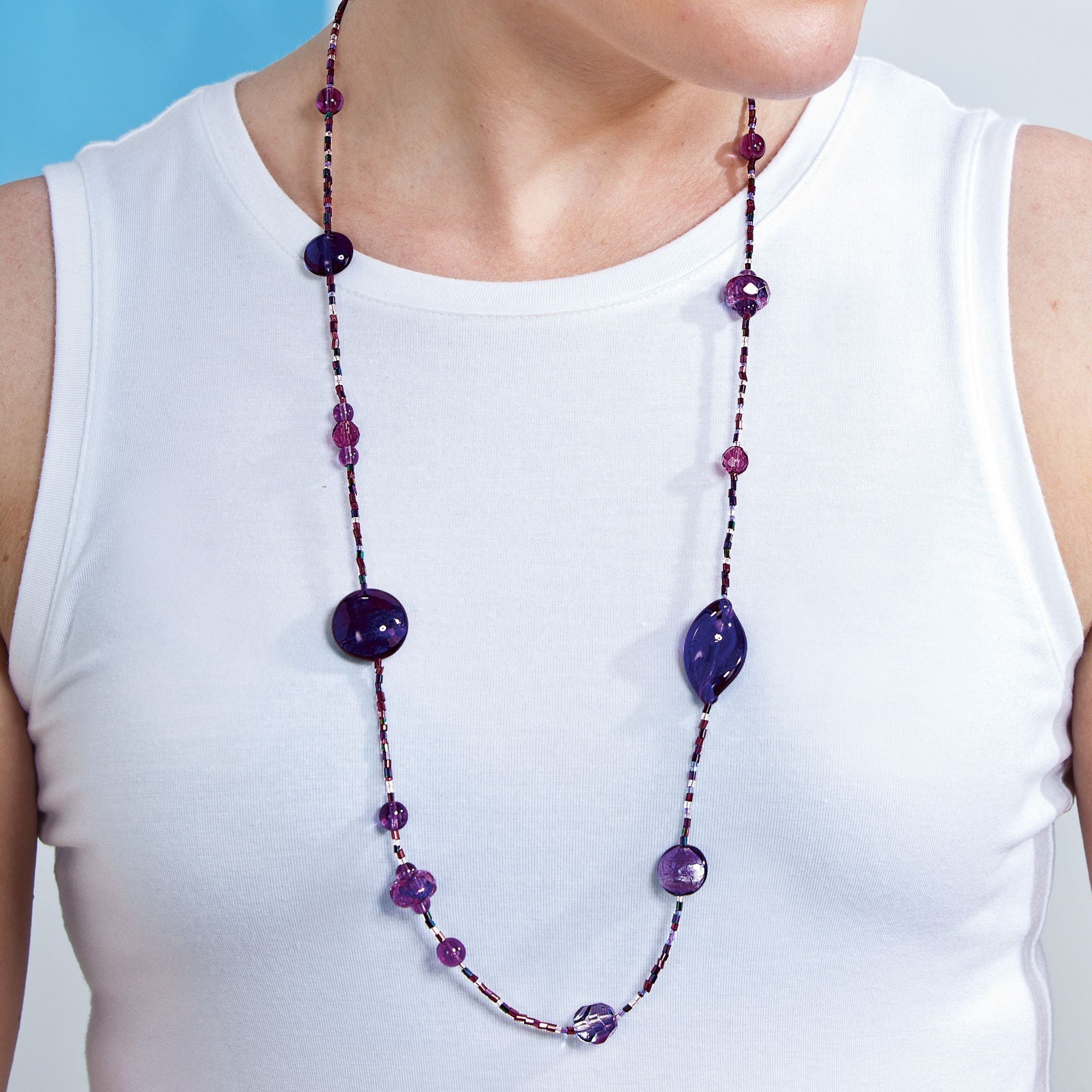 ''Colorful Cascade'' Purple Murano Glass Necklace