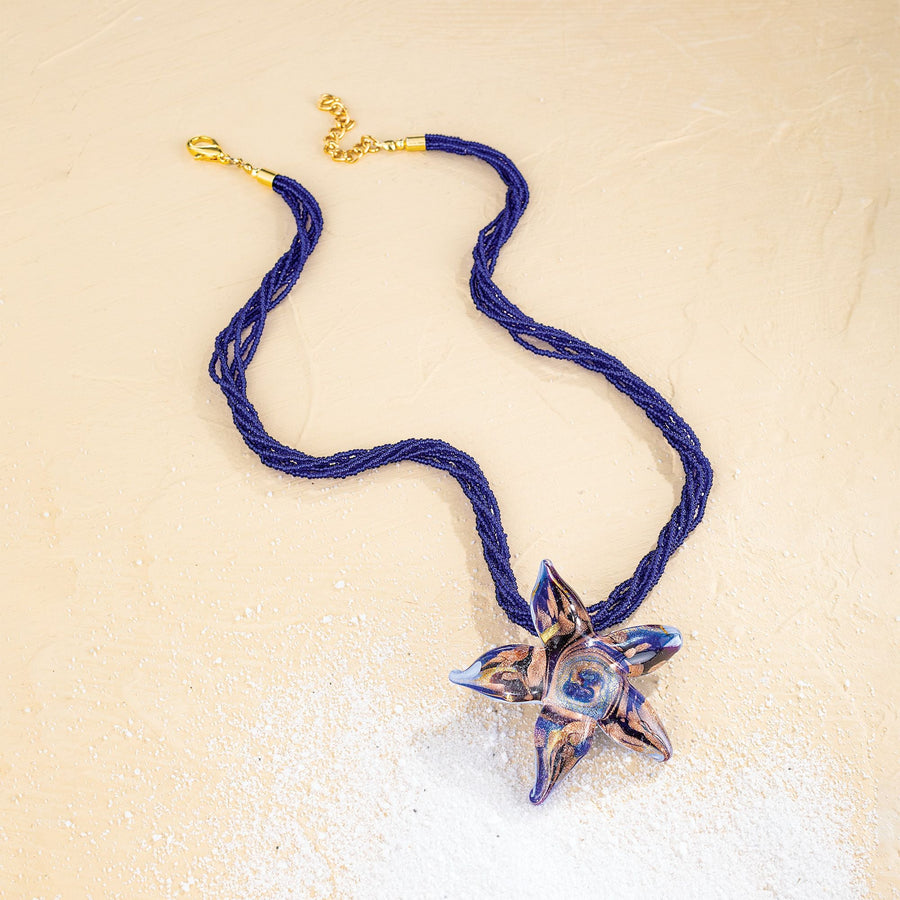 Murano Glass Blue Starfish and Strands Necklace