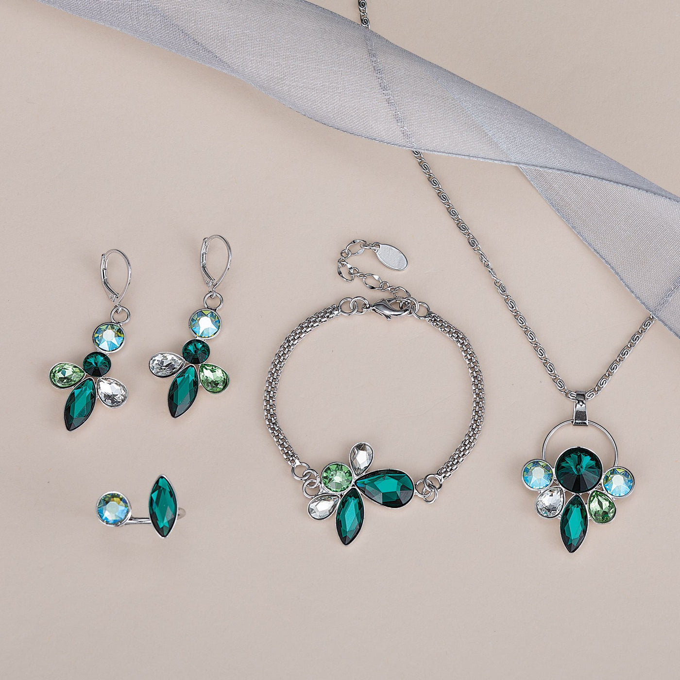Emerald Crystal Angels 4 Piece Jewelry Set