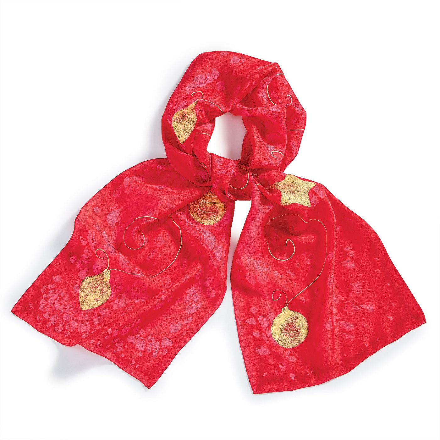 Festive Ornaments Red & Gold Silk Scarf