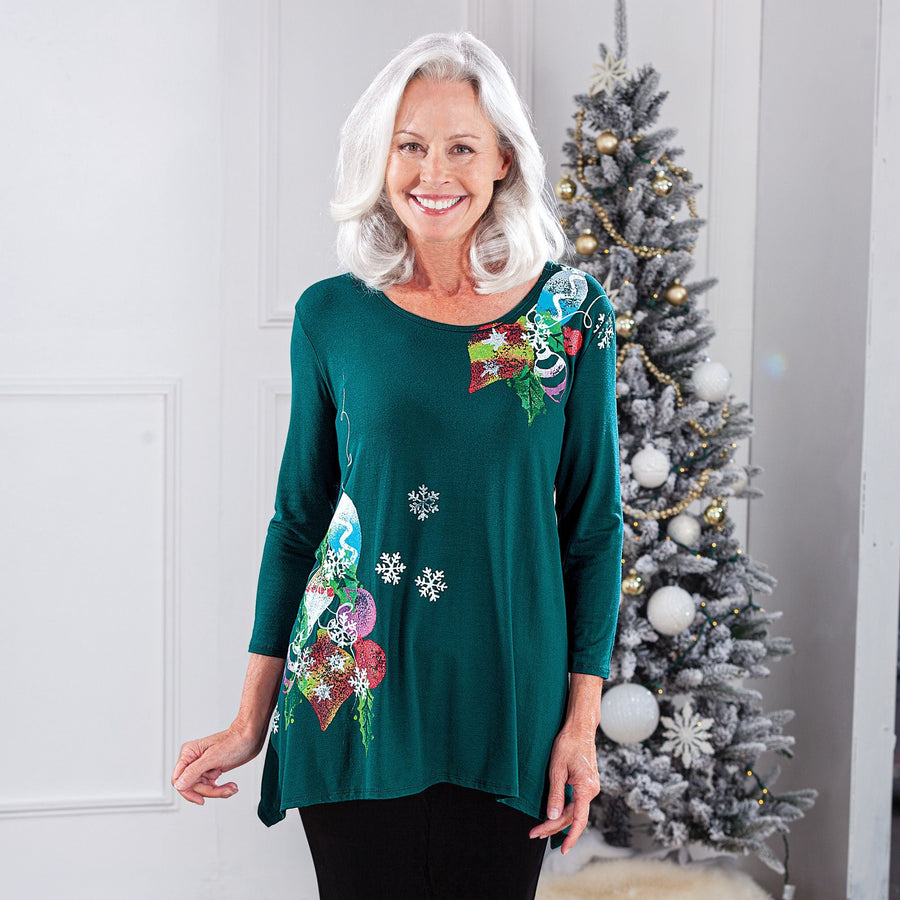 Hand-Painted Holiday Ornaments Blouse