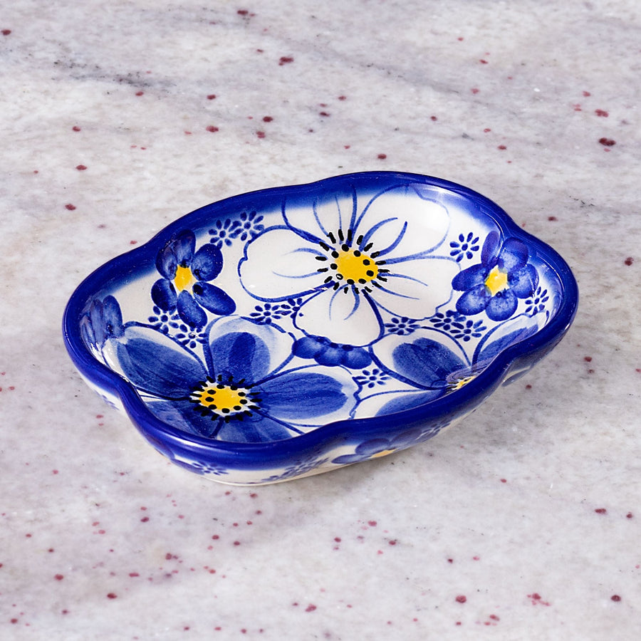 Polish Pottery Blue Cosmos Floral Soap Dish