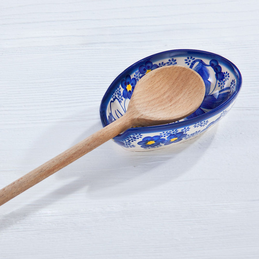 Polish Pottery ''Blue Cosmos'' Floral Spoon Rest