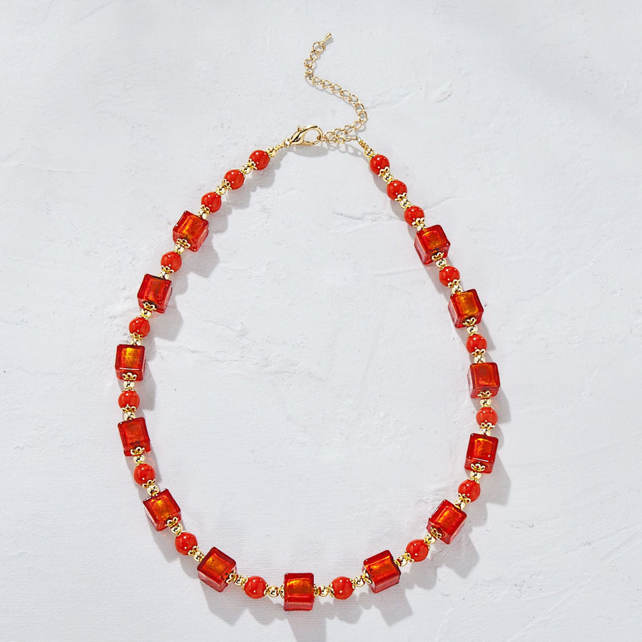 Murano Glass Scarlet Cube Necklace