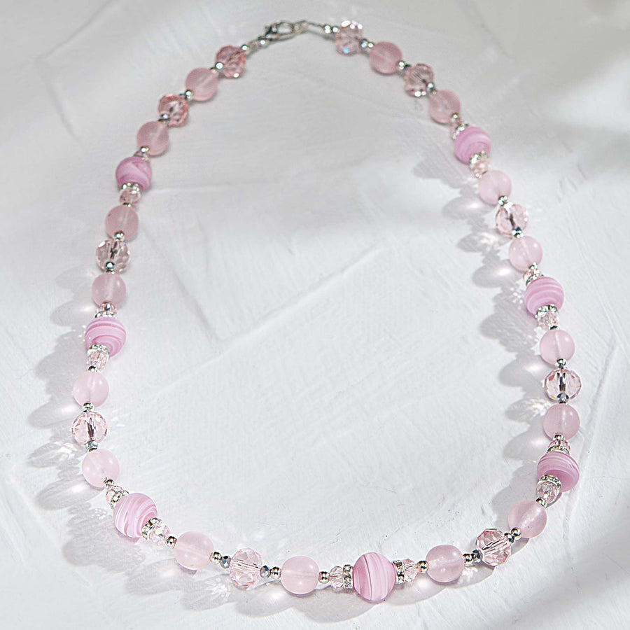 Matte Pink Beaded Murano Glass Necklace