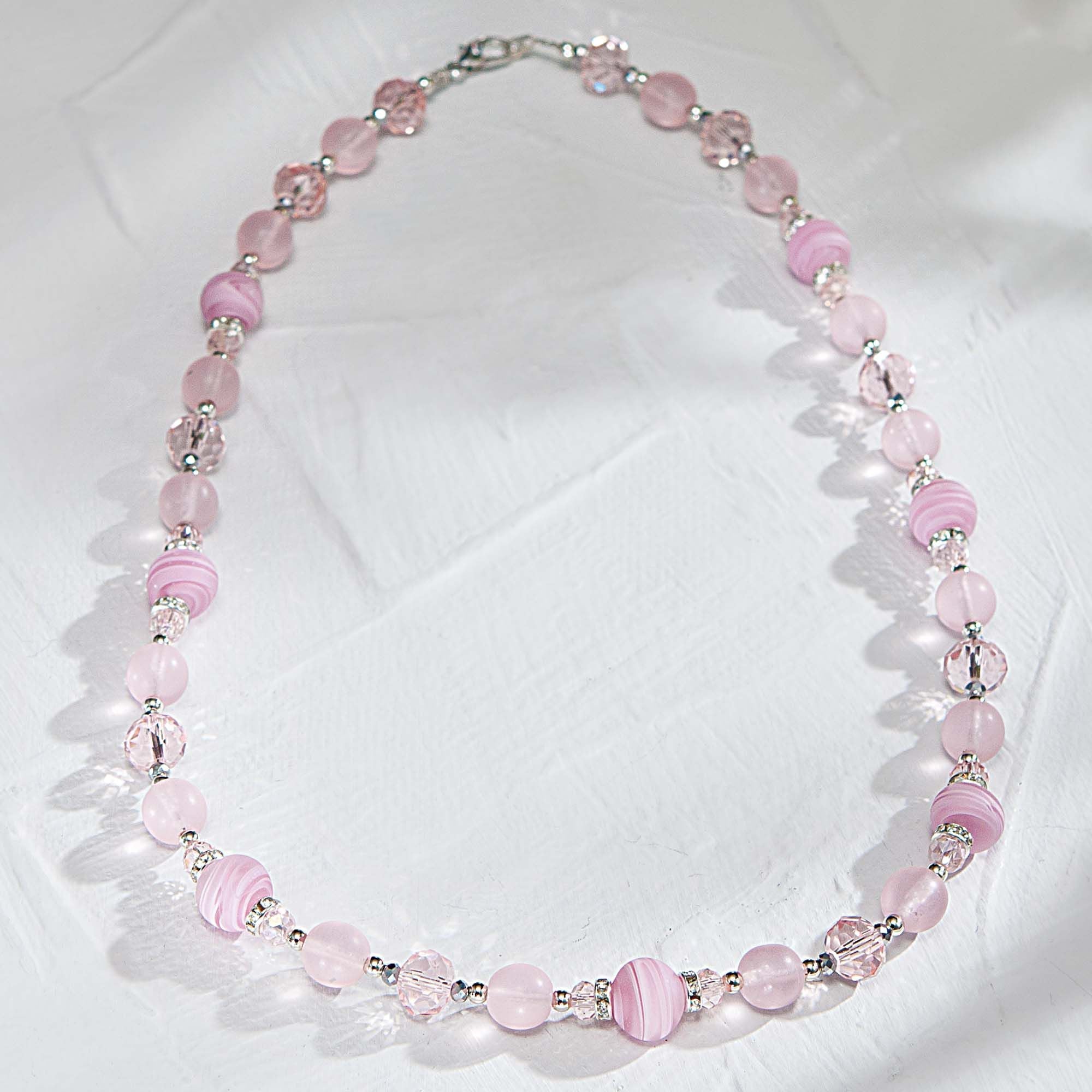 Matte Pink Beaded Murano Glass Necklace