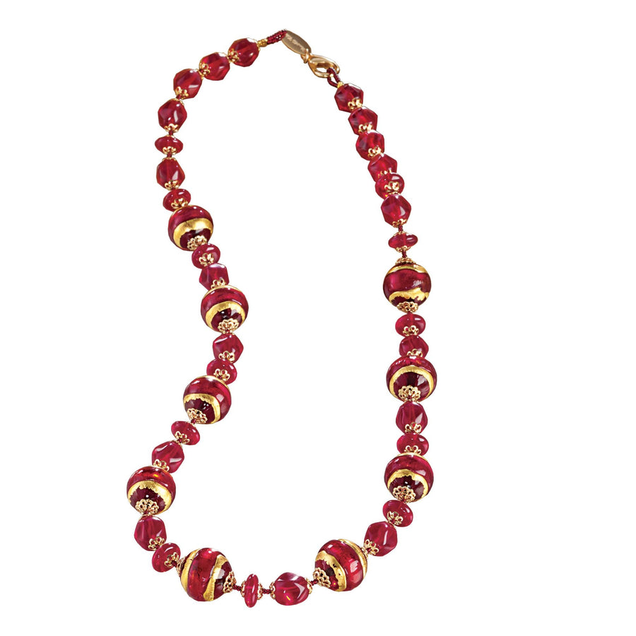 Murano Glass Red & Gold Bauble Necklace