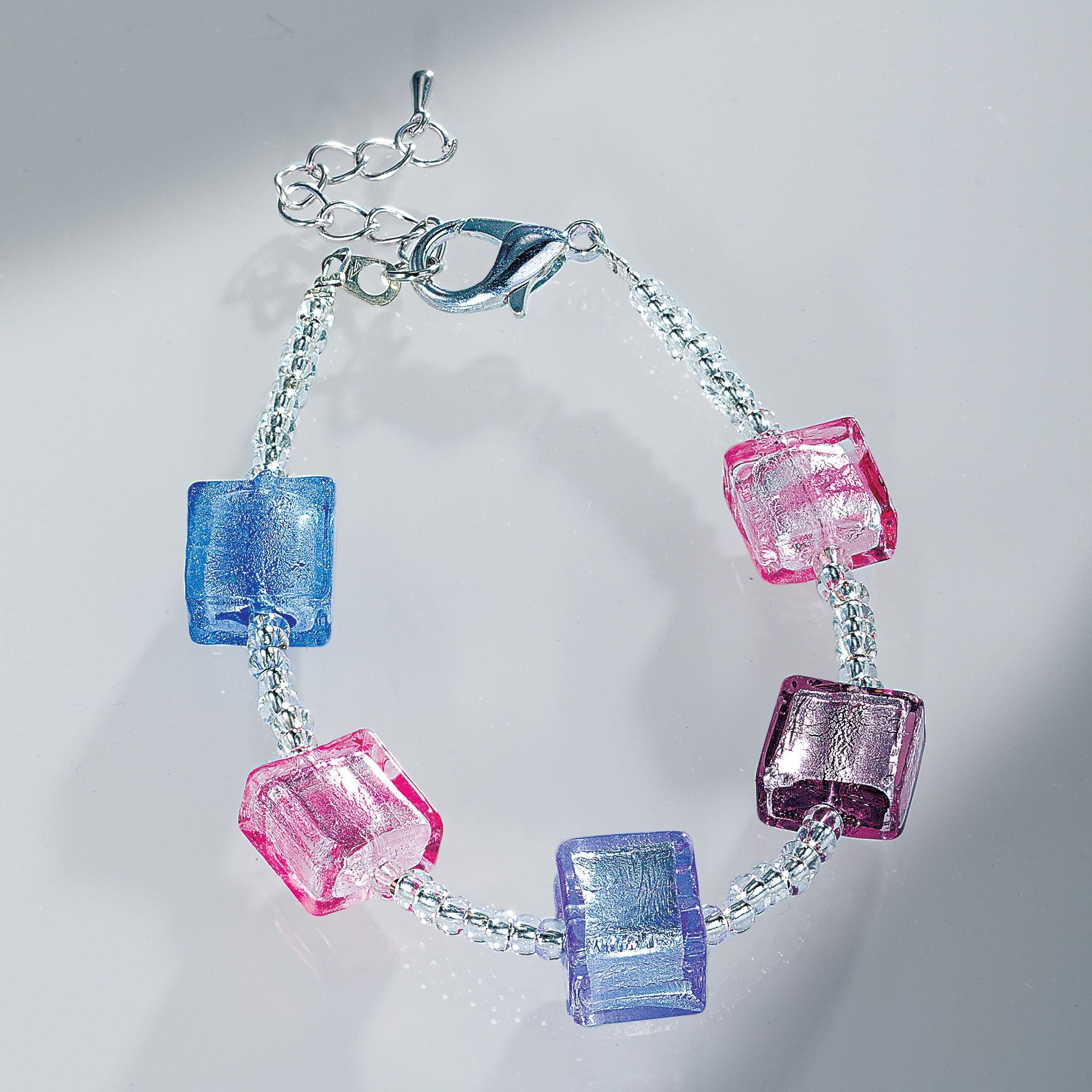 Murano Glass Frosted Pastel Cube Bracelet