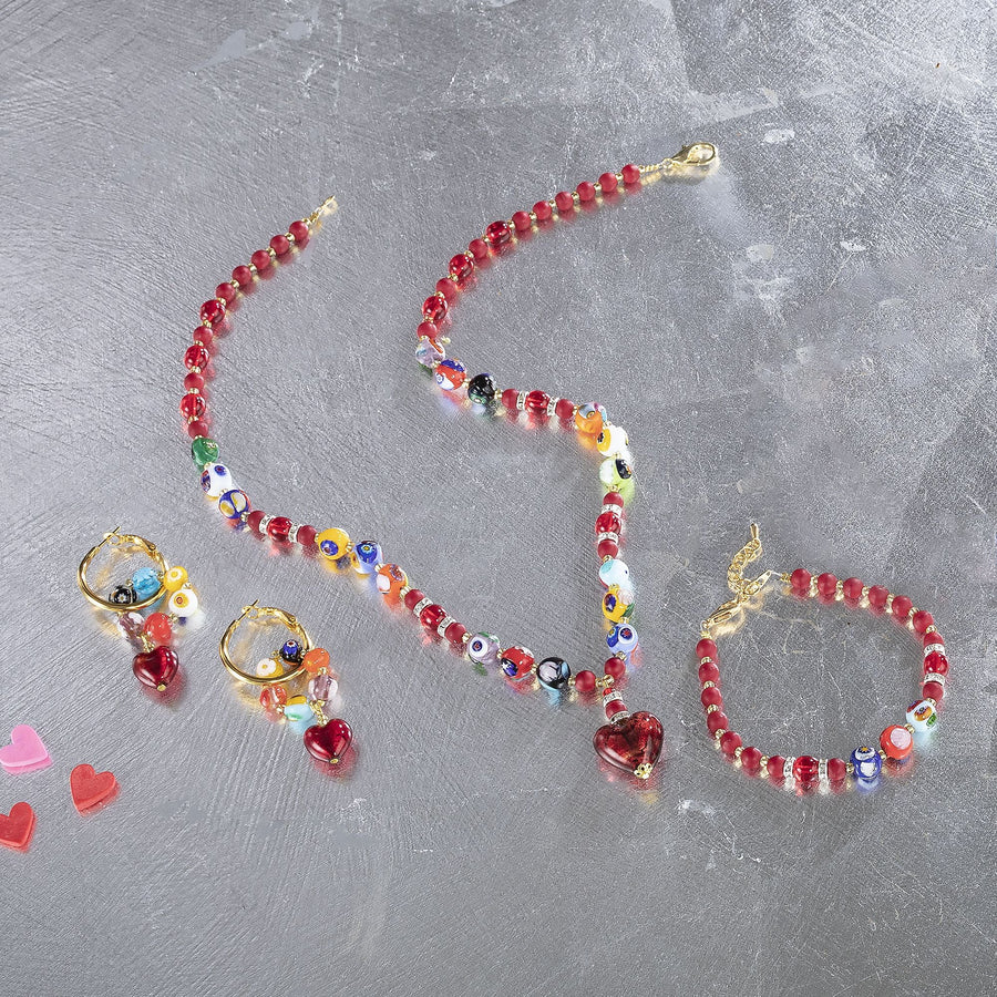 Red With Millefiori Beads Murano Glass Bracelet
