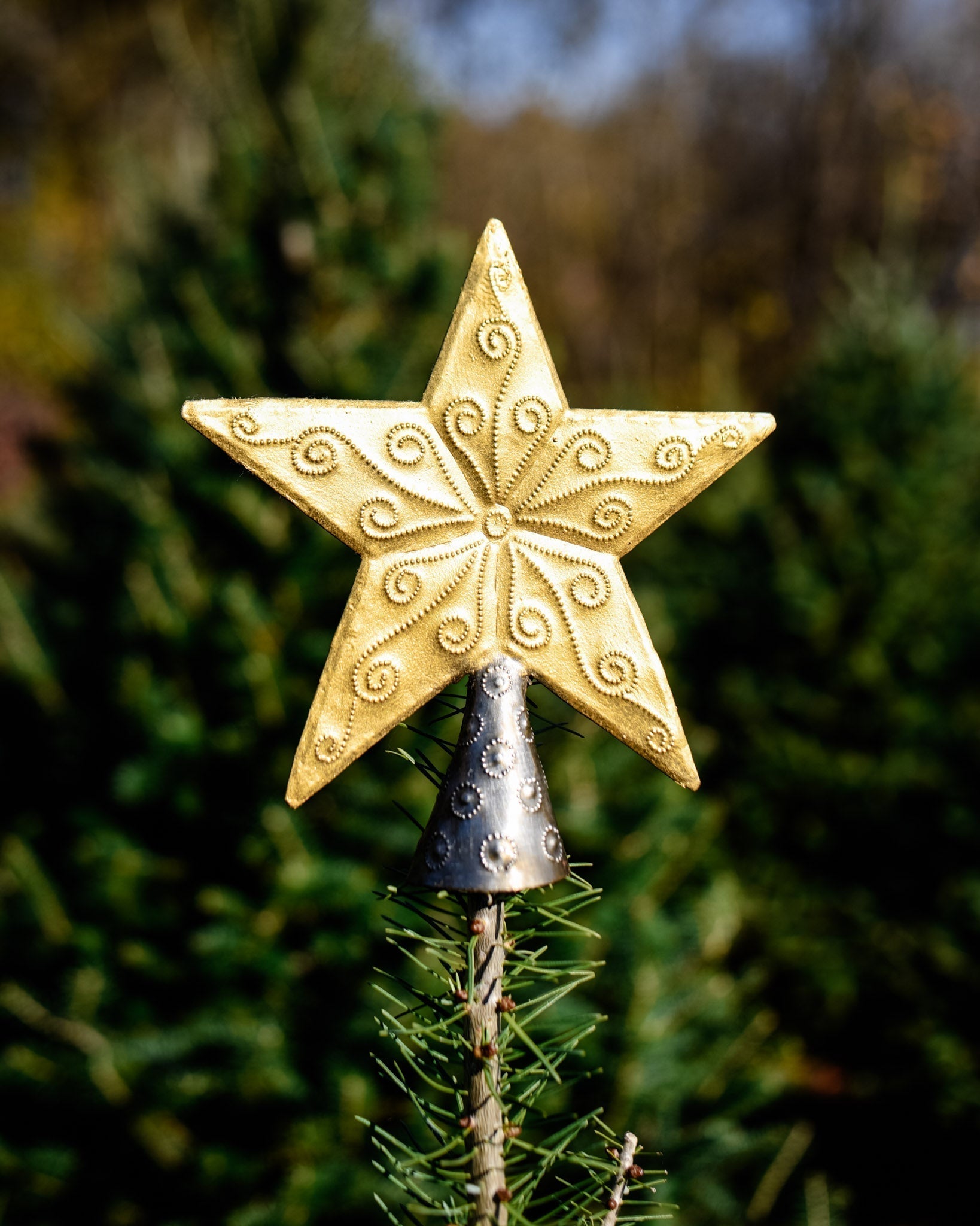 Handcrafted Recycled Steel Gold Star Tree Topper, 9.5"