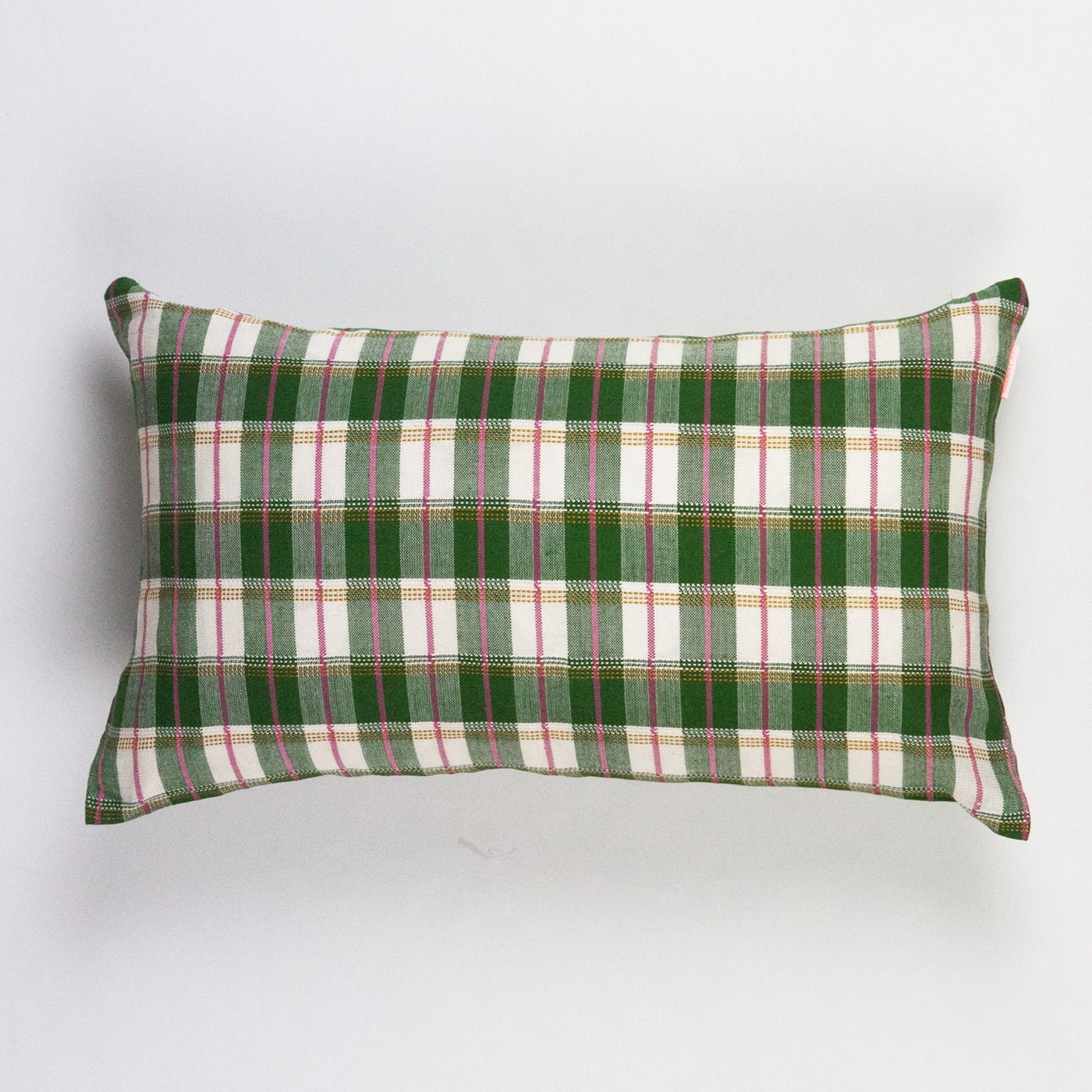 Archive NY San Andres Handwoven Gingham Green Lumbar Pillow, 12"x20"