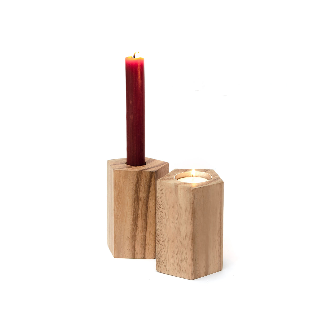 Natural Wood Artisan Reversible Candle Holder, Tall- 7.5 cm