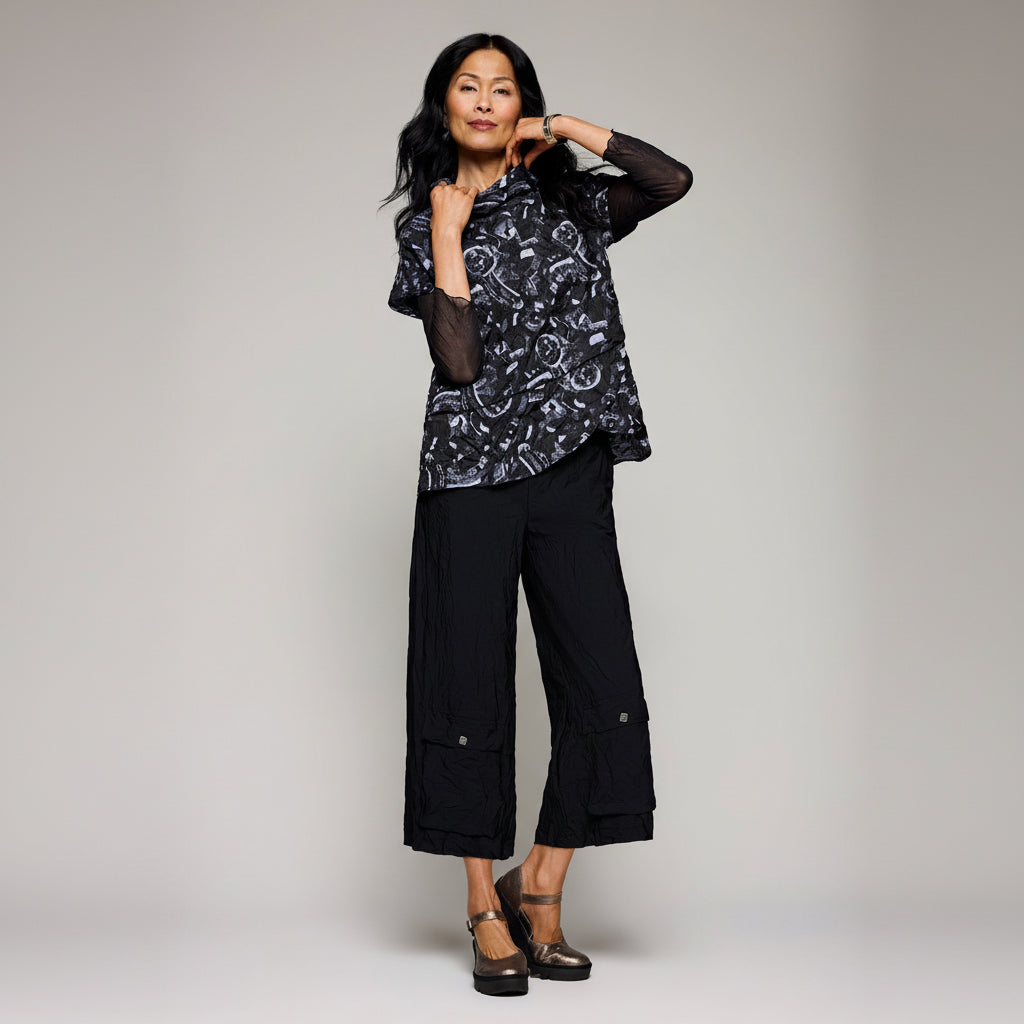 Daria Top - Black/Violet Print