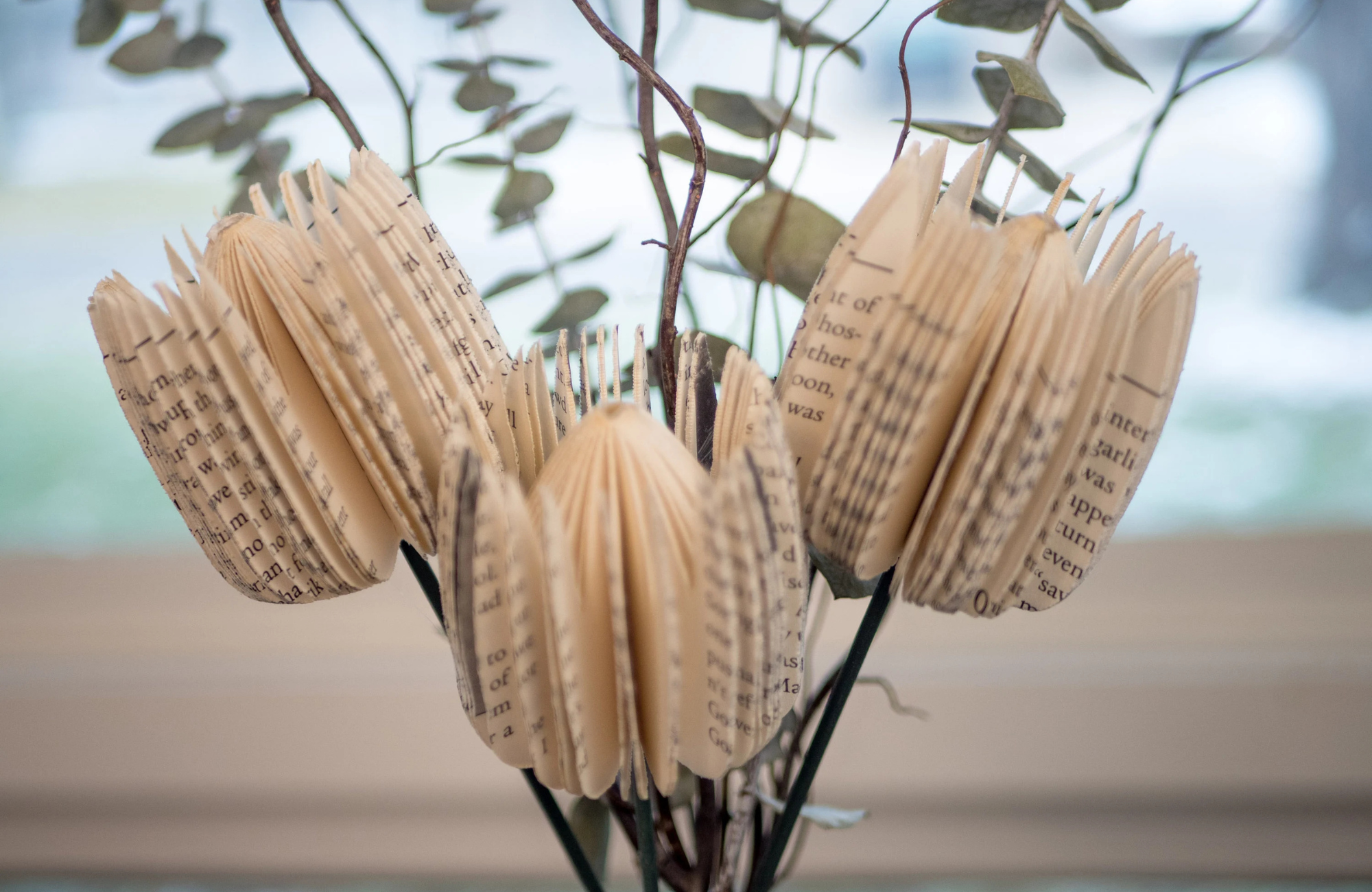 Book Page Flower Stems Set of 3