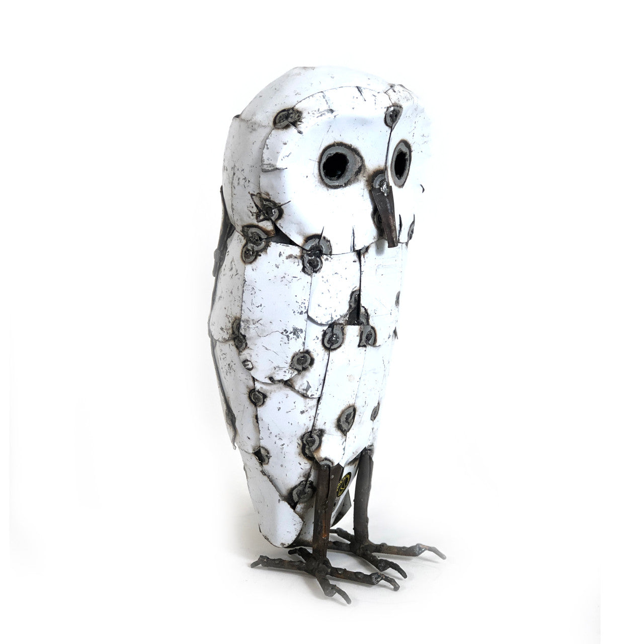 Handcrafted Recycled Metal Snowy Owl Sculpture